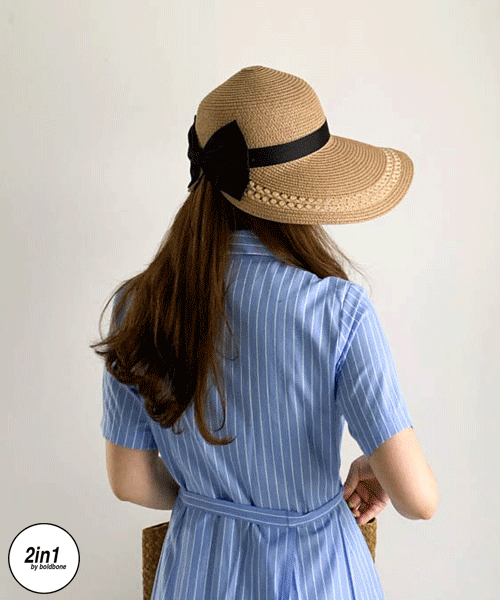 [무배] 투인원❤️썸머 오리 리본 썬캡 라피아햇 밀짚모자 썬캡 챙넓은 파나마햇 플로피햇 라피아햇 버킷햇 여성 모자
