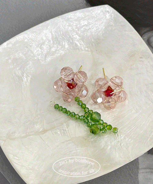 [handmade] 썸머 비즈 플라워 언발란스 귀걸이 여름 휴가룩 포인트 플라워 비즈 빅귀걸이 925 실버 은침사용