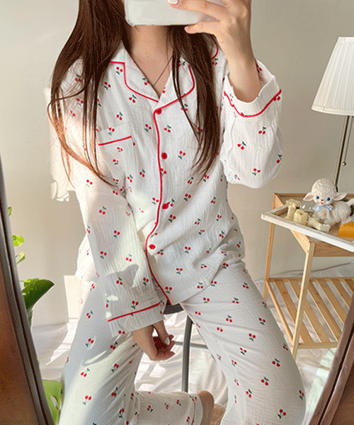 포그니 체리 요루 주름 파자마 SET 잠옷세트 2color